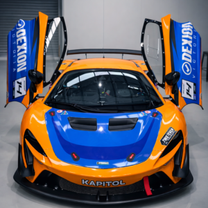 Dexion Victoria GT4 Australia 2026 race car front view with doors open at Team Soutar Motorsport garage